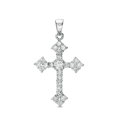 Sterling Silver Solid CZ Large Gothic-Style Cross Necklace Charm