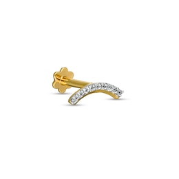 018 Gauge Diamond Accent Curved Arch Cartilage Barbell in 14K Gold