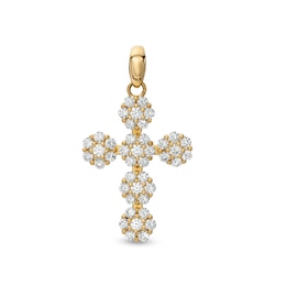 Cubic Zirconia Flower Cluster Cross Necklace Charm in Solid Sterling Silver