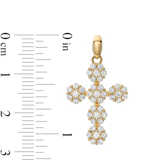 10K Solid Gold CZ Flower Cluster Cross Necklace Charm