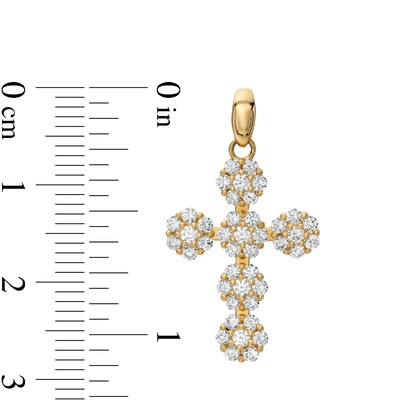10K Solid Gold CZ Flower Cluster Cross Necklace Charm