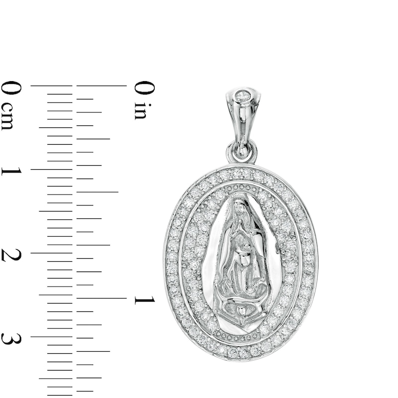 Main Image 2 of Cubic Zirconia Frame Our Lady of Guadalupe Solid Oval Necklace Charm in Sterling Silver