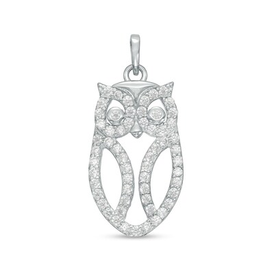 Sterling Silver CZ Mini Owl Outline Necklace Charm