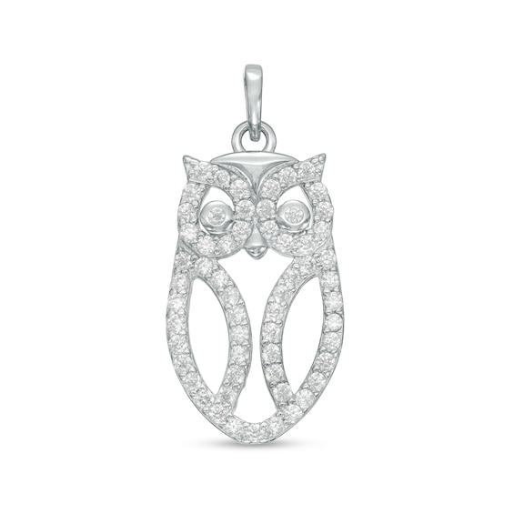 Cubic Zirconia Mini Owl Outline Solid Necklace Charm in Solid Sterling Silver
