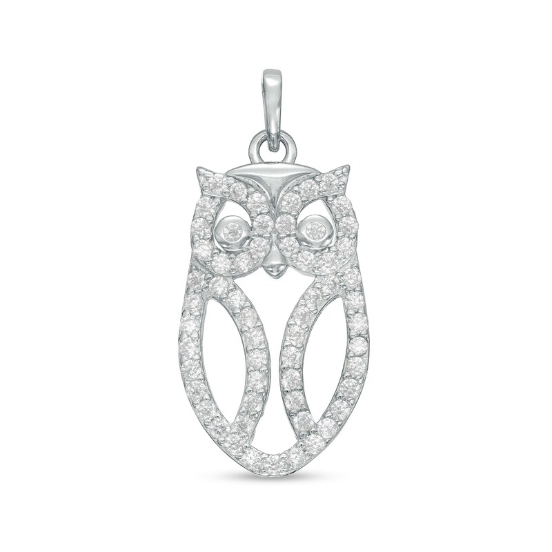 Cubic Zirconia Mini Owl Outline Solid Necklace Charm in Solid Sterling Silver