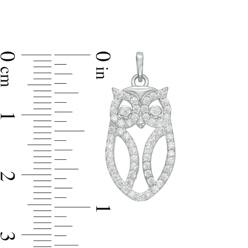 Cubic Zirconia Mini Owl Outline Solid Necklace Charm in Solid Sterling Silver