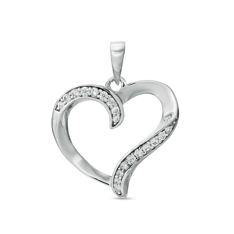 Cubic Zirconia Ribbon Heart Outline Solid Necklace Charm in Solid ...