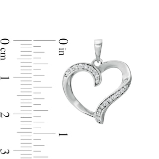 Cubic Zirconia Ribbon Heart Outline Solid Necklace Charm in Solid Sterling Silver