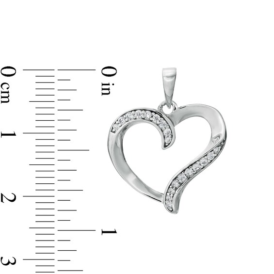 Cubic Zirconia Ribbon Heart Outline Solid Necklace Charm in Solid Sterling Silver