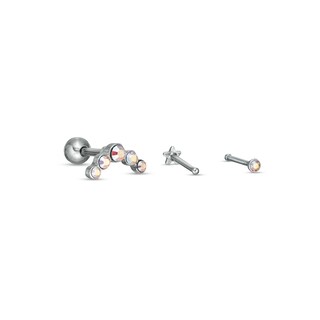018 Gauge Iridescent Crystal Curved Arch, Solitaire and Star Cartilage Barbell Set in Stainless Steel and Brass - 5/16"