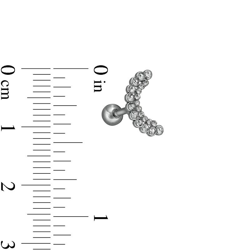 Main Image 2 of 018 Gauge Crystal Double Row Crescent Moon Cartilage Barbell in Stainless Steel and Brass - 5/16"