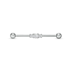 Stainless Steel and Brass CZ Three Stone Industrial Barbell - 1-3/8&quot;