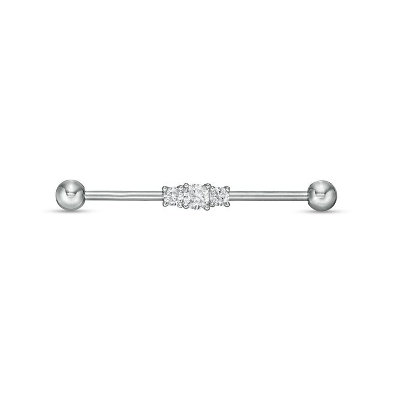 Stainless Steel and Brass CZ Three Stone Industrial Barbell - 1-3/8"