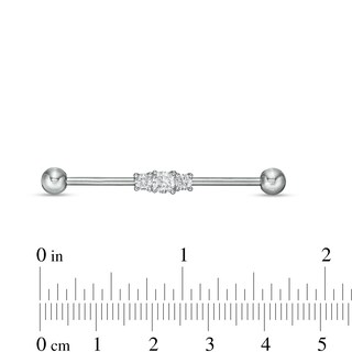 Stainless Steel and Brass CZ Three Stone Industrial Barbell - 1-3/8"