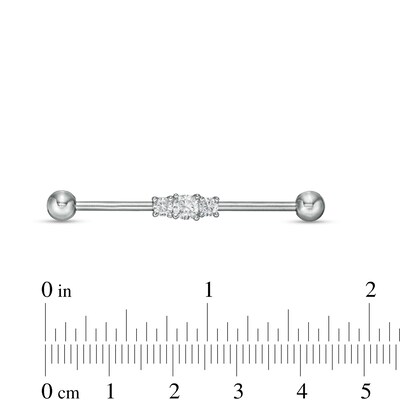 Stainless Steel and Brass CZ Three Stone Industrial Barbell - 1-3/8"
