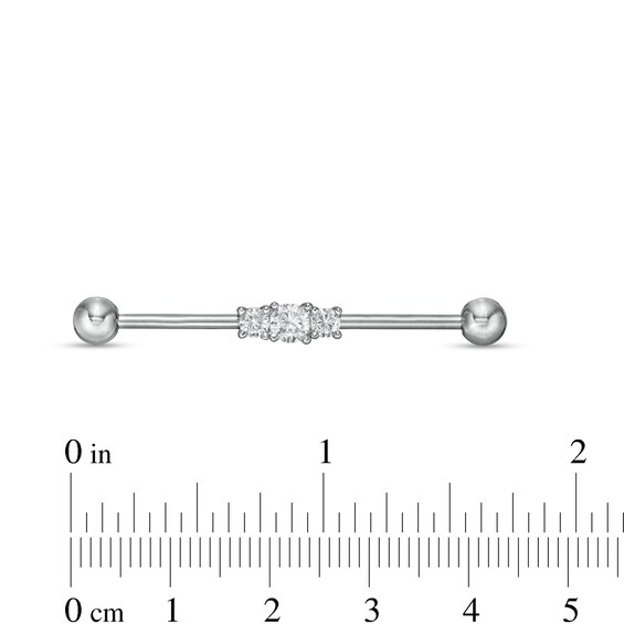 Stainless Steel and Brass CZ Three Stone Industrial Barbell - 1-3/8"