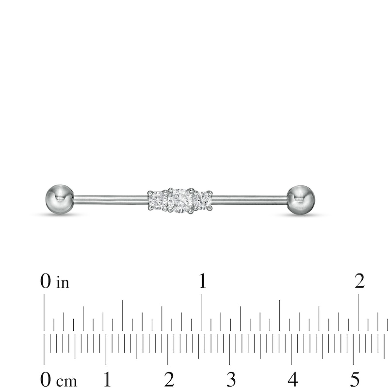 Stainless Steel and Brass CZ Three Stone Industrial Barbell - 1-3/8"