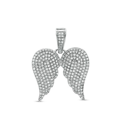 Cubic Zirconia Angel Wings Solid Necklace Charm in Solid Sterling Silver