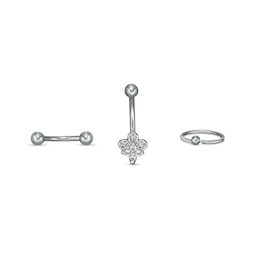 018 Gauge Cubic Zirconia Tri-Top and Ball Curved Barbell and Captive Bead Ring Set in Stainless Steel and Brass - 5/16&quot;