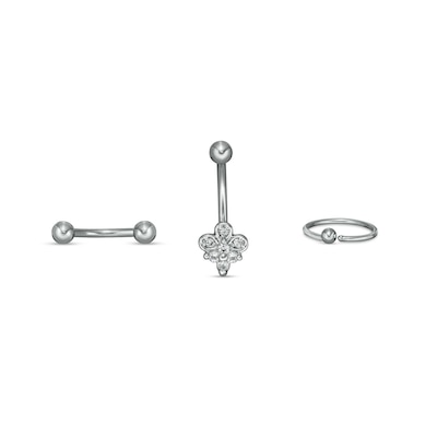 Stainless Steel and Brass CZ Tri-Top and Ball Curved Barbell and Captive Bead Ring Set - 18G 5/16"