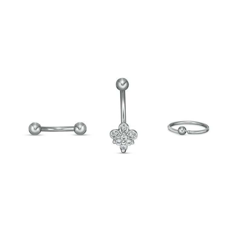 Stainless Steel and Brass CZ Tri-Top and Ball Curved Barbell and Captive Bead Ring Set - 18G 5/16"