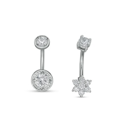 014 Gauge Cubic Zirconia Bead Frame and Flower Belly Button Ring Set in Stainless Steel and Brass - 7/16&quot;