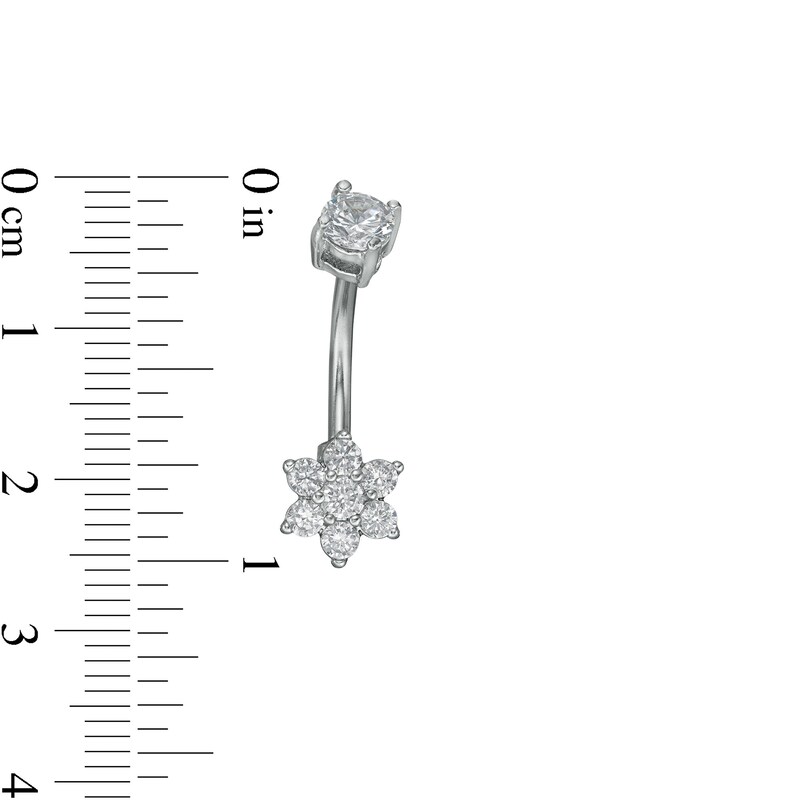 Main Image 3 of 014 Gauge Cubic Zirconia Bead Frame and Flower Belly Button Ring Set in Stainless Steel and Brass - 7/16"