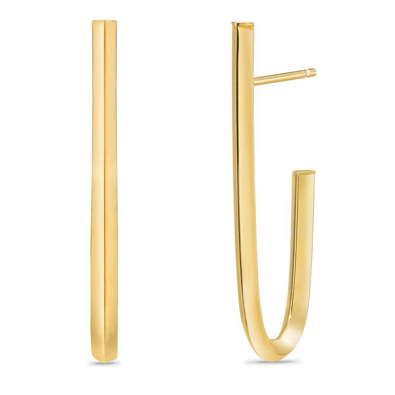 34 x 11.7mm Knife Edge Linear J-Hoop Earrings in 10K Gold