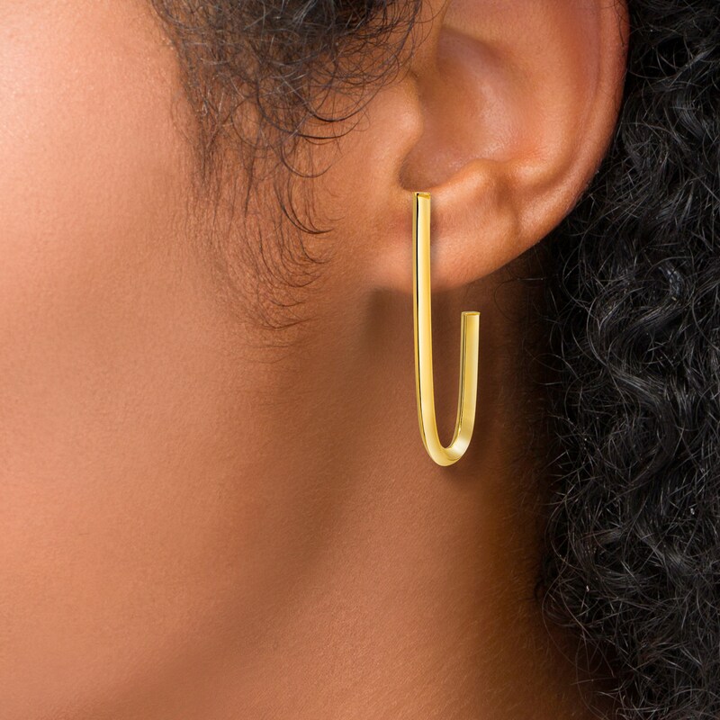 34 x 11.7mm Knife Edge Linear J-Hoop Earrings in 10K Gold