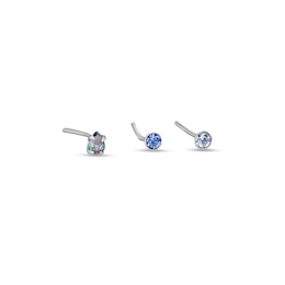 020 Gauge Pear-Shaped Rainbow Green Cubic Zirconia with Blue and Light Blue Nose Stud Set in Sterling Silver