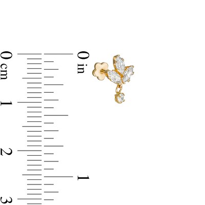 14K Hollow Gold CZ Marquise and Round Tri-Leaf with Dangle Stud - 18G 5/16"