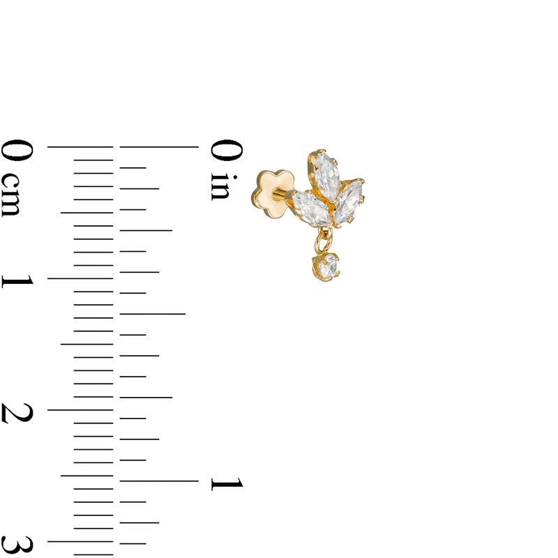 Main Image 2 of 14K Hollow Gold CZ Marquise and Round Tri-Leaf with Dangle Stud - 18G 5/16"