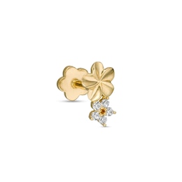 018 Gauge Cubic Zirconia Double Flower Cartilage Barbell in 14K Gold - 5/16&quot;