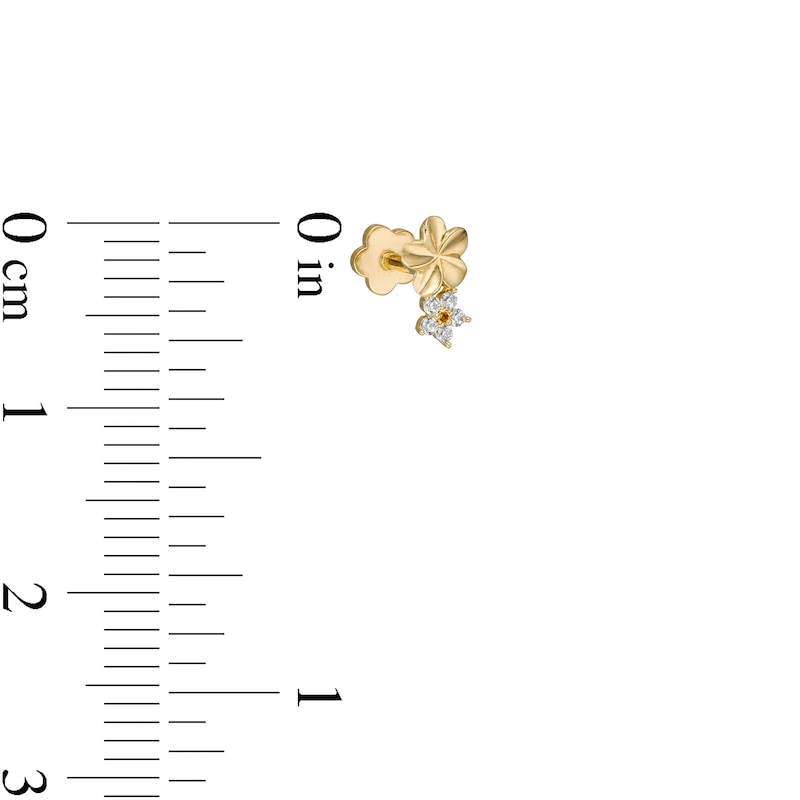 018 Gauge Cubic Zirconia Double Flower Cartilage Barbell in 14K Gold - 5/16"