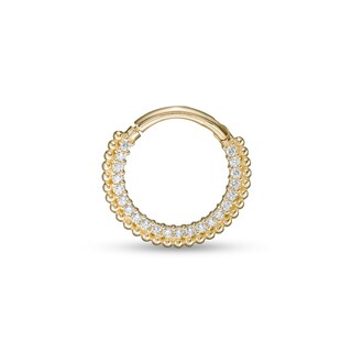 016 Gauge Cubic Zirconia and Beaded Double Row Cartilage Hoop in 14K Gold - 3/8"