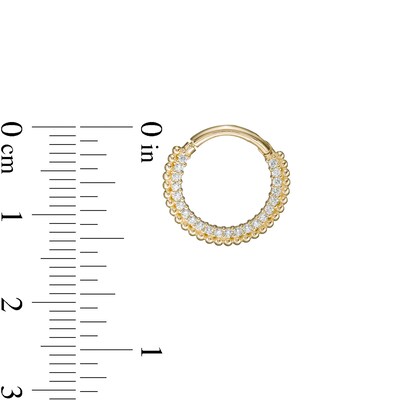 016 Gauge Cubic Zirconia and Beaded Double Row Cartilage Hoop in 14K Gold - 3/8"