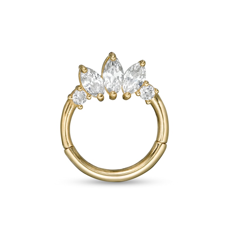 14K Solid Gold CZ Marquise and Round Tiara Cartilage Hoop - 18G 5/16"