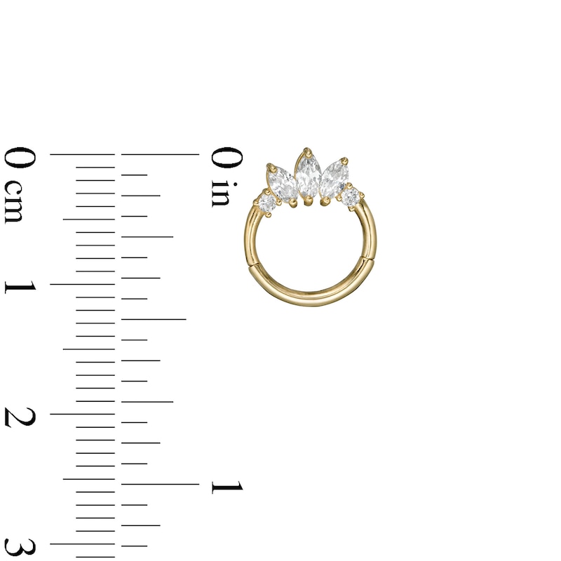 14K Solid Gold CZ Marquise and Round Tiara Cartilage Hoop - 18G 5/16"