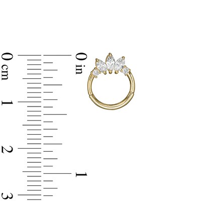 14K Solid Gold CZ Marquise and Round Tiara Cartilage Hoop - 18G 5/16"