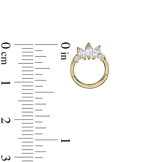 14K Solid Gold CZ Marquise and Round Tiara Cartilage Hoop - 18G 5/16"