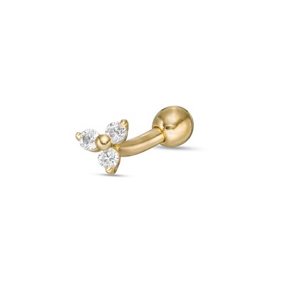 14K Gold CZ Trio Curved Barbell - 16G 5/16"