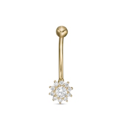 016 Gauge 3mm Cubic Zirconia Frame Flower Curved Barbell in 14K Gold - 5/16&quot;