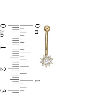 14K Gold CZ Framed Flower Curved Barbell - 16G 5/16"
