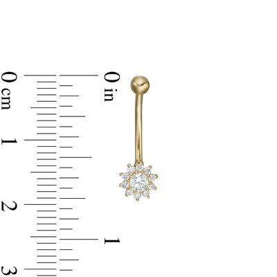 14K Gold CZ Framed Flower Curved Barbell - 16G 5/16"