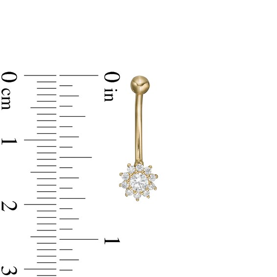 14K Gold CZ Framed Flower Curved Barbell - 16G 5/16"