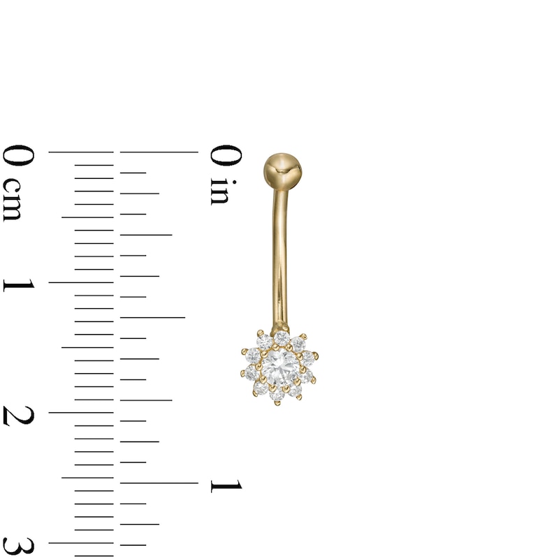 016 Gauge 3mm Cubic Zirconia Frame Flower Curved Barbell in 14K Gold - 5/16"
