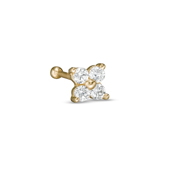 14K Gold Quad Cubic Zirconia Bead Bone-Style Nose Stud - 20G 5/16"