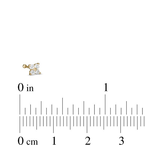 14K Gold Quad Cubic Zirconia Bead Bone-Style Nose Stud - 20G 5/16"