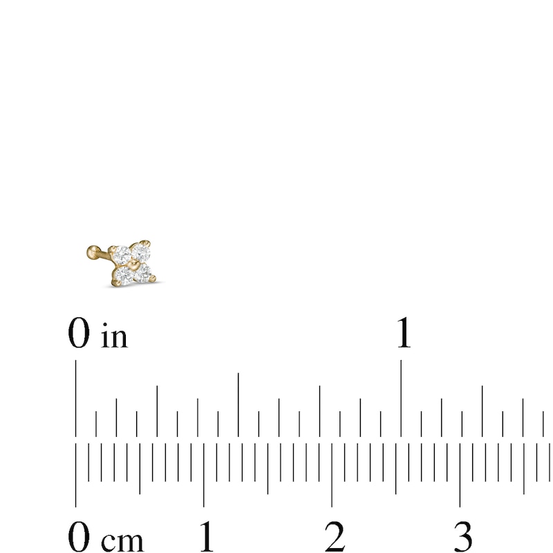 Main Image 2 of 14K Gold Quad Cubic Zirconia Bead Bone-Style Nose Stud - 20G 5/16"