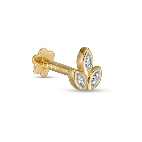 018 Gauge Diamond Accent Marquise Frame Tri-Leaf Cartilage Barbell in 14K Semi-Solid Gold - 5/16"
